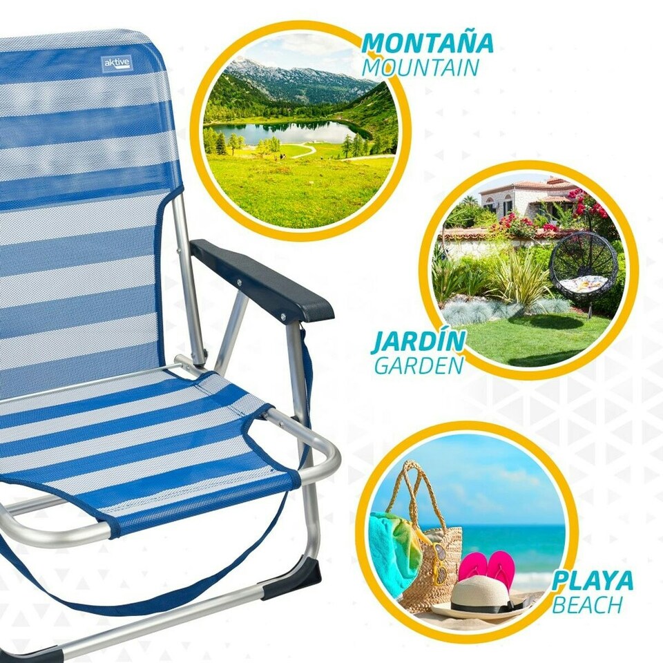 image 1 of Beach Chair Aktive Foldable Blue 44 x 72 x 35 cm (4 Units) N/A