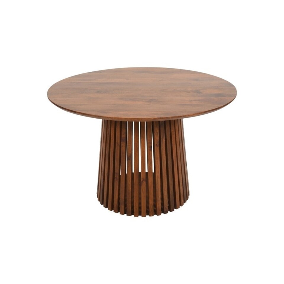 image 1 of Slatted 4 to 6 Seater Round Dining Table - Mango Wood - L120 x W120 x H76 cm | Multi