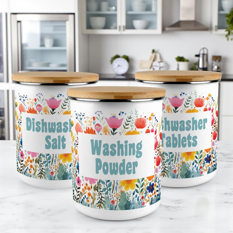 image 1 of Bright Floral Dishwasher Tablets Storage Tin