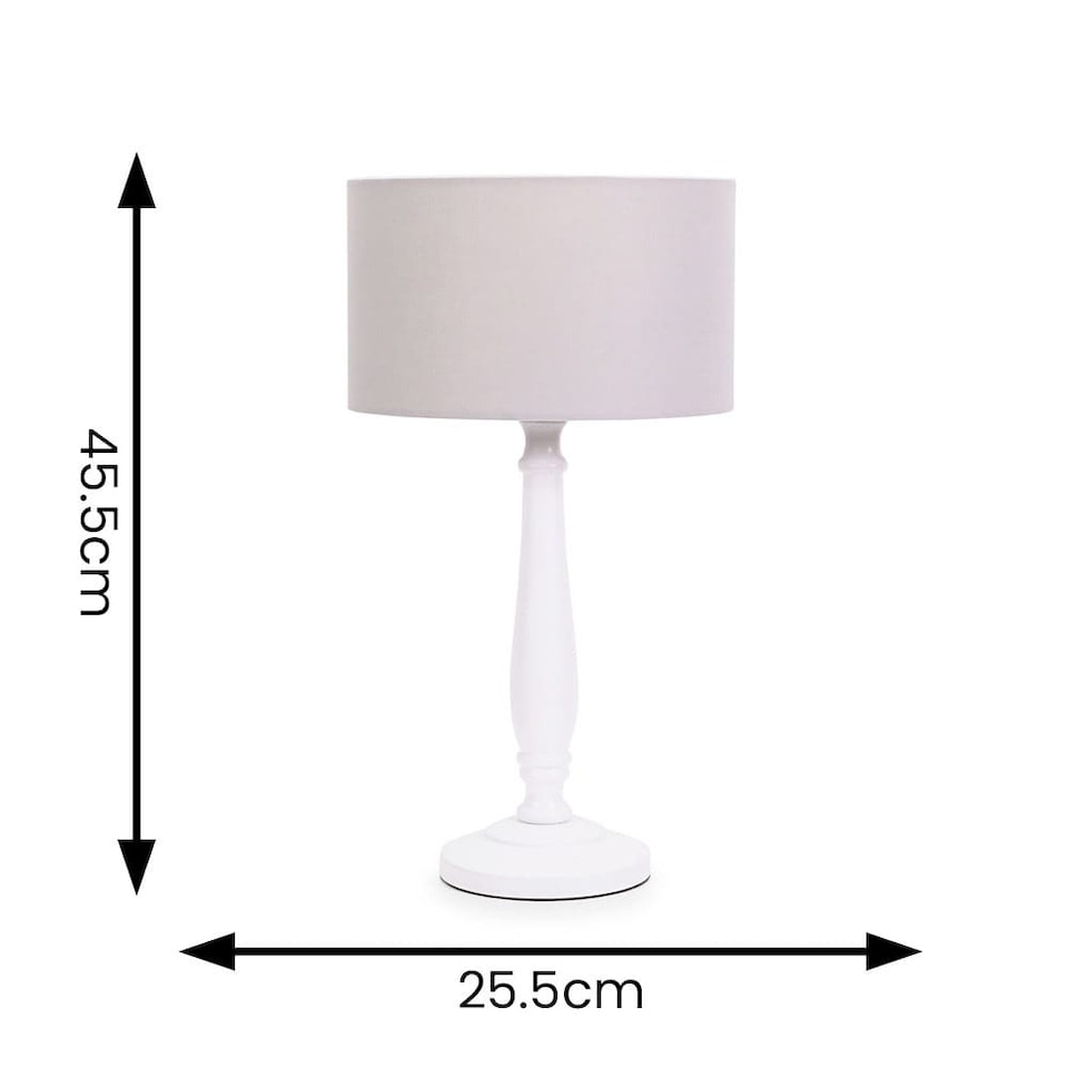 image 1 of ValueLights Victoria White Wood Table Lamp Grey Shade and Bulb