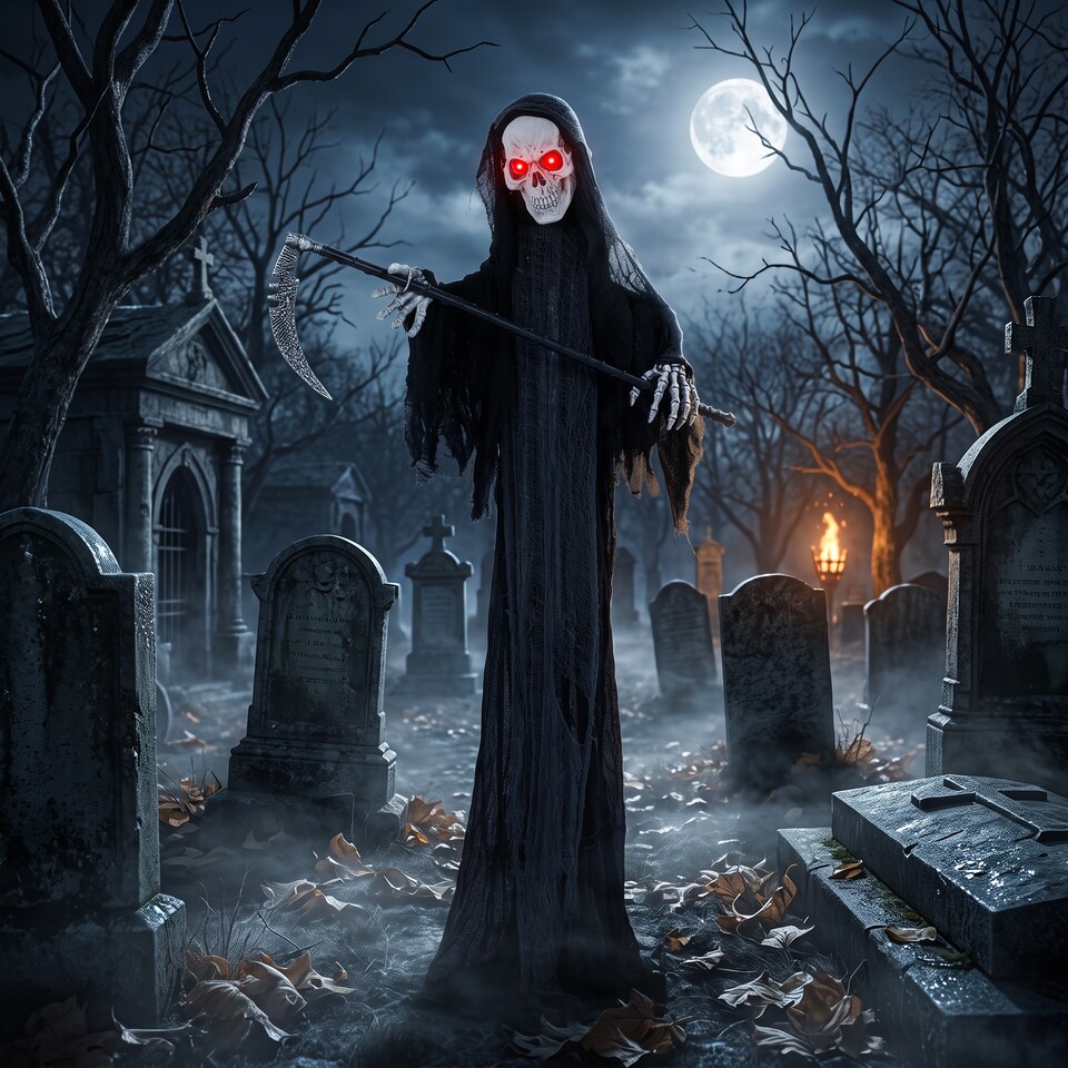 image 1 of HOMCOM 72"/183cm Life Size Animated Grim Reaper Halloween Decoration