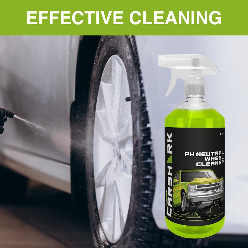 image 1 of CARSHARK pH Neutral Wheel Cleaner 1L + Black Wheel Brush - Effective Cleaning for All Wheels