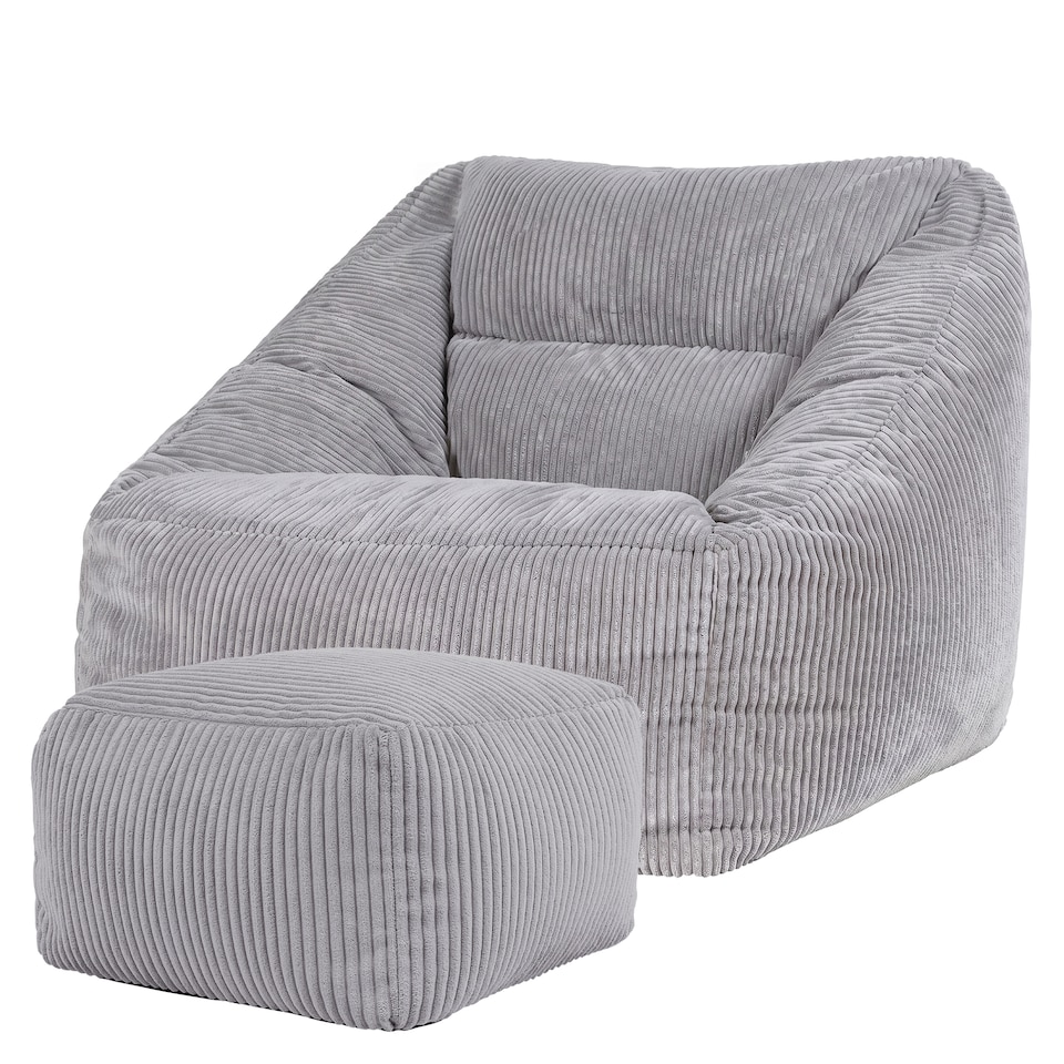 image 1 of Natalia Large Beanbag and Pouffe Set Corduroy Light Grey | Grey | Grey | XL | 2