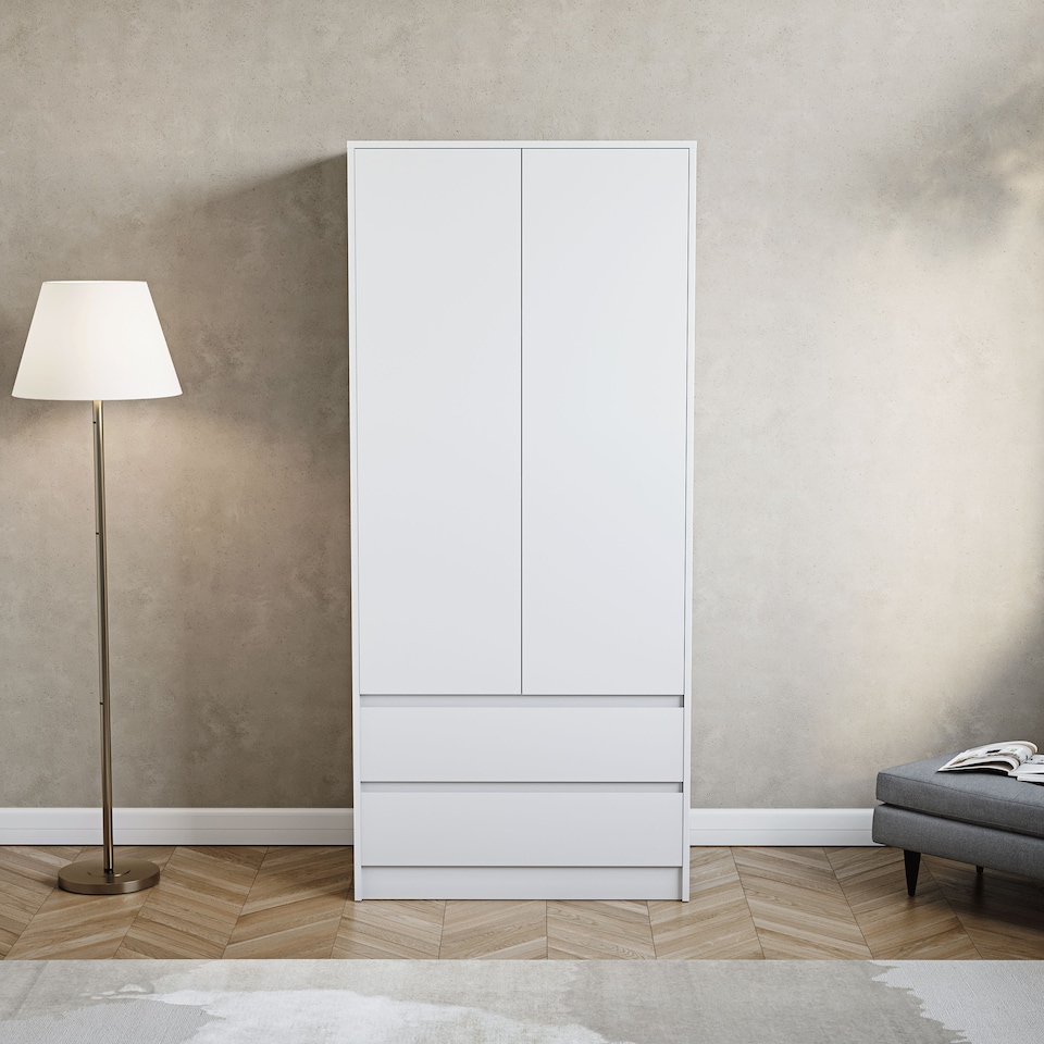 image 1 of Vida Designs Denver 2 Door 2 Drawer Wardrobe With Shelf & Clothes Rail, White