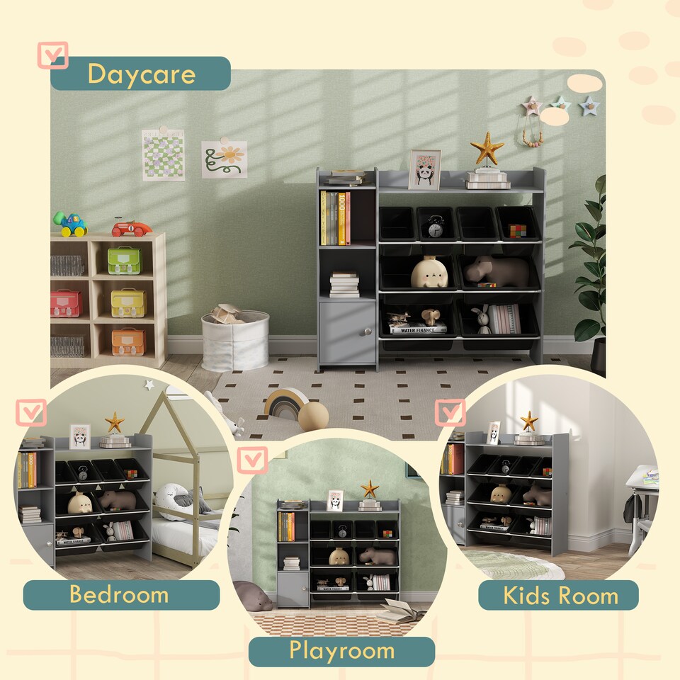 image 1 of AIYAPLAY Toy Storage Unit with 8 Removable Bins, Storage Shelves, Cabinet