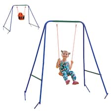 Outsunny Garden Swing Set for Toddlers w Safety Belt - Orange and Blue