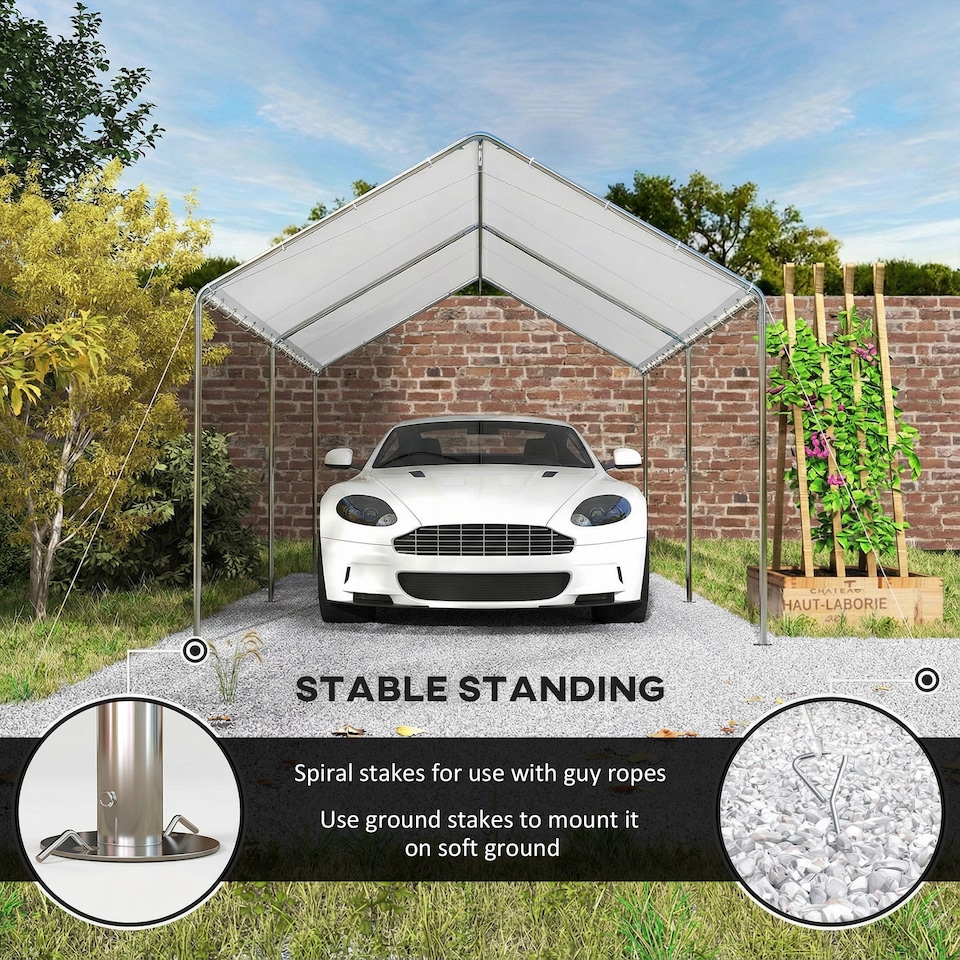 image 1 of Outsunny 2-Rooms Outdoor Carport Galvanized Steel Frame Tent UV Resistant White | White