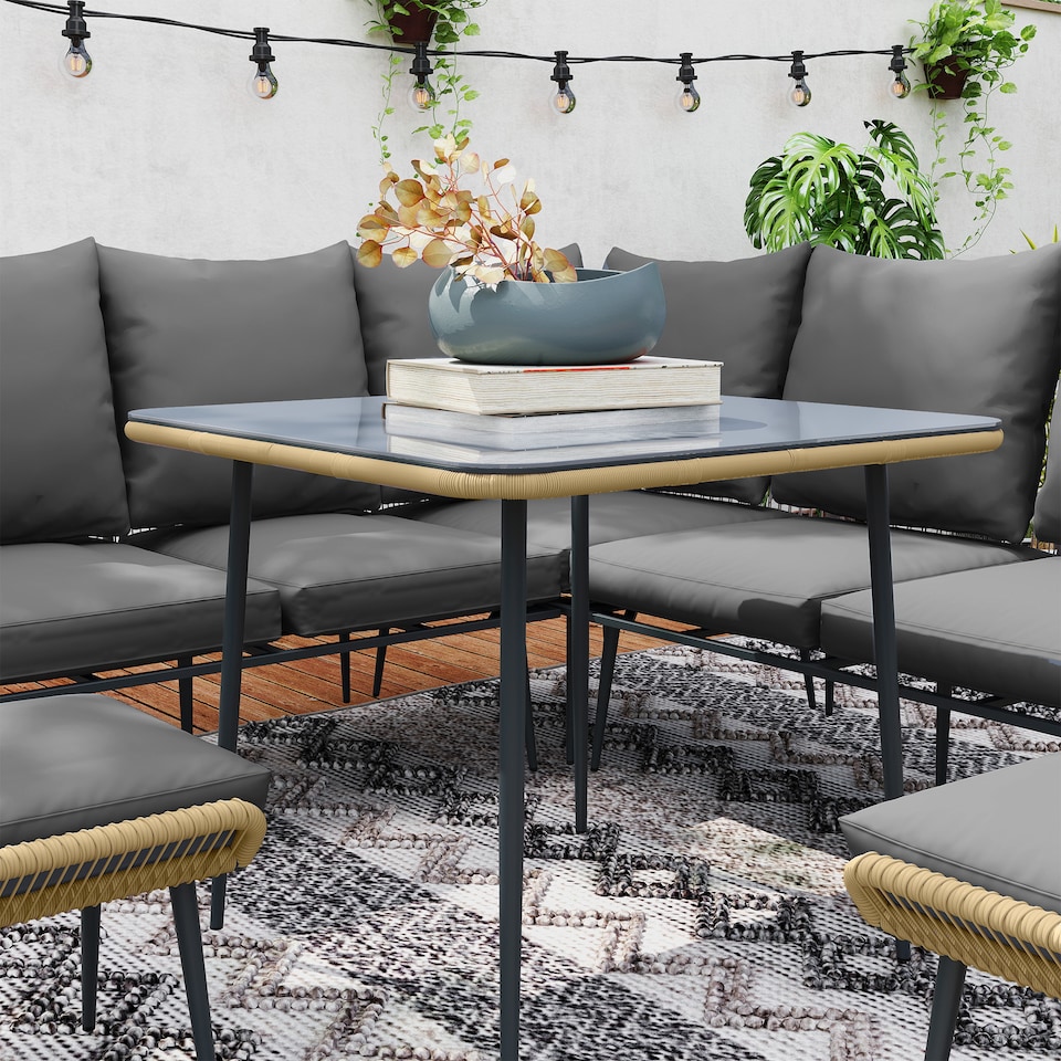 image 1 of Outsunny 6 Piece Garden Furniture Set Garden Sofa with Cushions, Light Brown