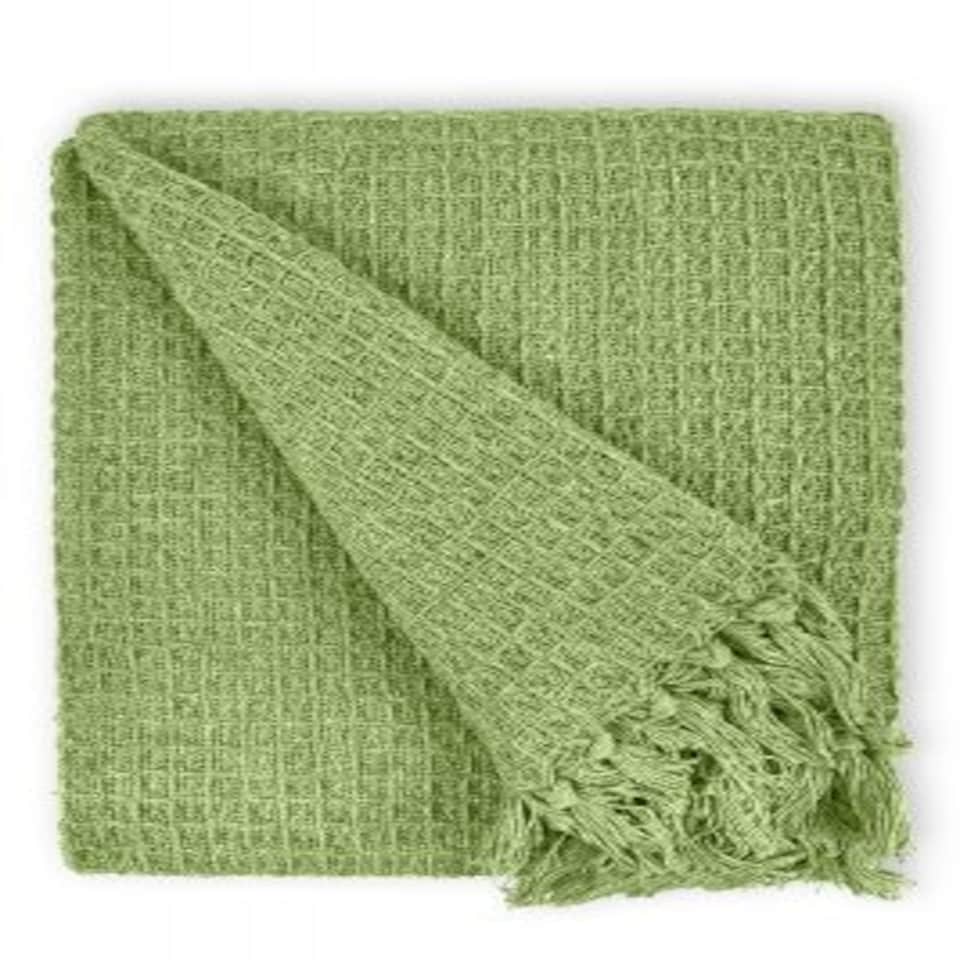 image 1 of Waffle Collection Recycled Cotton Throw in Pistachio (90" x 100") Green | Green