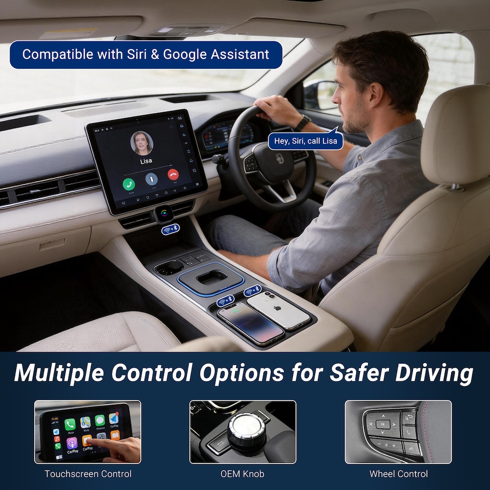 image 1 of 2-in-1 Wireless CarPlay & Android Auto Adapter - August CR245