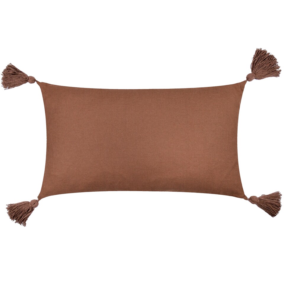 image 1 of Yard Meare Embroidered Cotton Cushion, Cocoa, 30 x 50cm