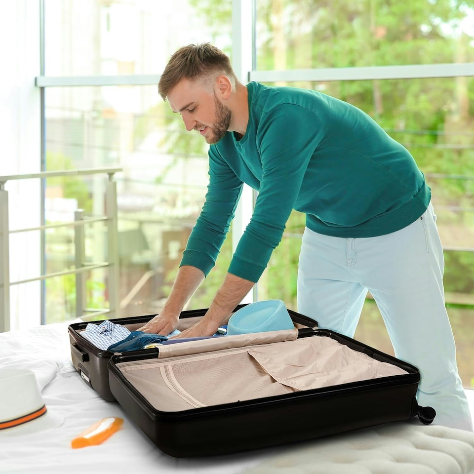 image 1 of Aerolite Large 29in Lightweight Hard Shell 8 Wheel Travel Hold Checked Check in Luggage Suitcase Black Black | Black | Large