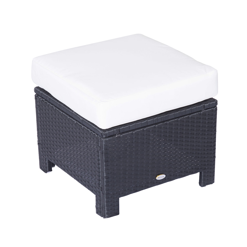 image 1 of Outsunny Rattan Footstool Wicker Ottoman with Padded Seat Cushion Outdoor Patio Furniture for Garden Poolside Living Room, 50 x 50 x 35 cm, Black