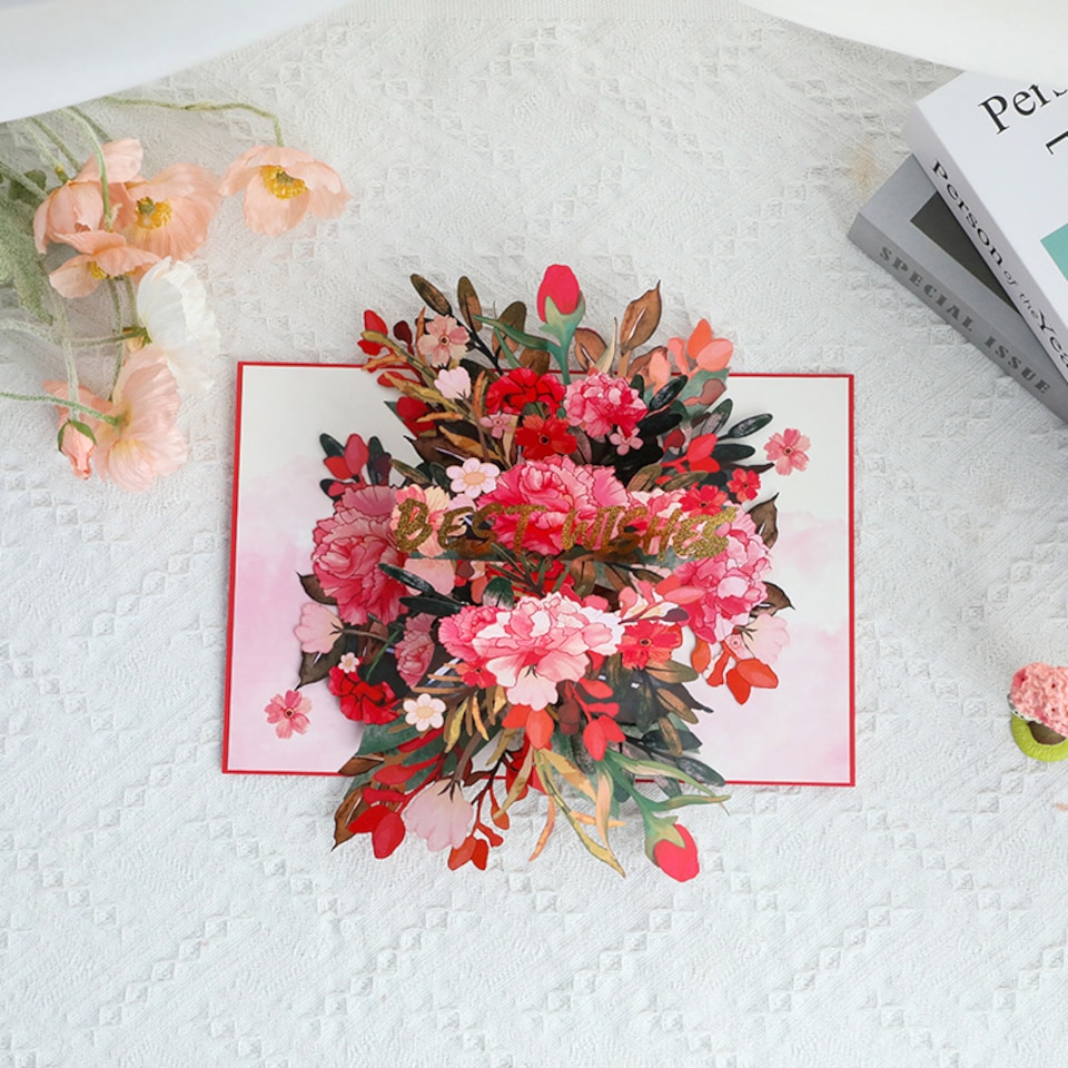 image 1 of Red Carnation Delight 3D Pop Up Greeting Card