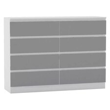 Minimalist Chest of 8 Drawers - 88.3x120x35cm | White | White & Grey | 1
