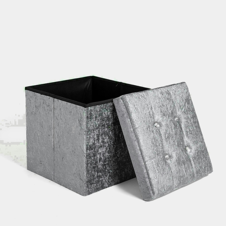image 1 of Home Republic Crushed Velvet Storage Ottoman - 38cm X 38cm Foldable Blue