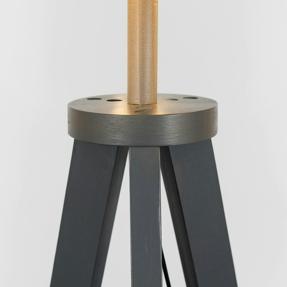 image 1 of ValueLights Morrigan White Shade Grey Wood Tripod Floor Lamp White