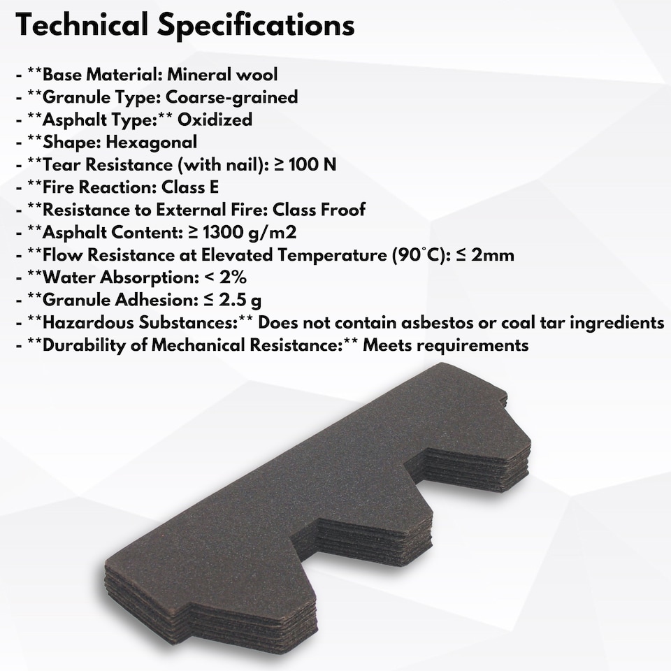 image 1 of Premium Asphalt Roof Shingles - Hexagonal Shape Design 80 x 31.5 cm Weather Resistant Roofing Felt (25 Pcs)