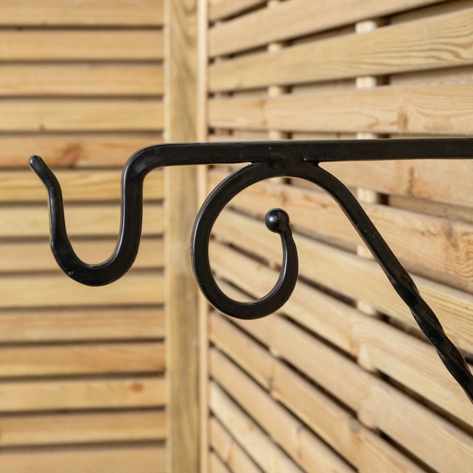 image 1 of Pack of 2 Tom Chambers Heavy Duty Handcrafted Metal 35cm Black Twisted Wall Bracket Hook For Garden Patio Hanging Basket Planter Bird Feeder | Black | Black