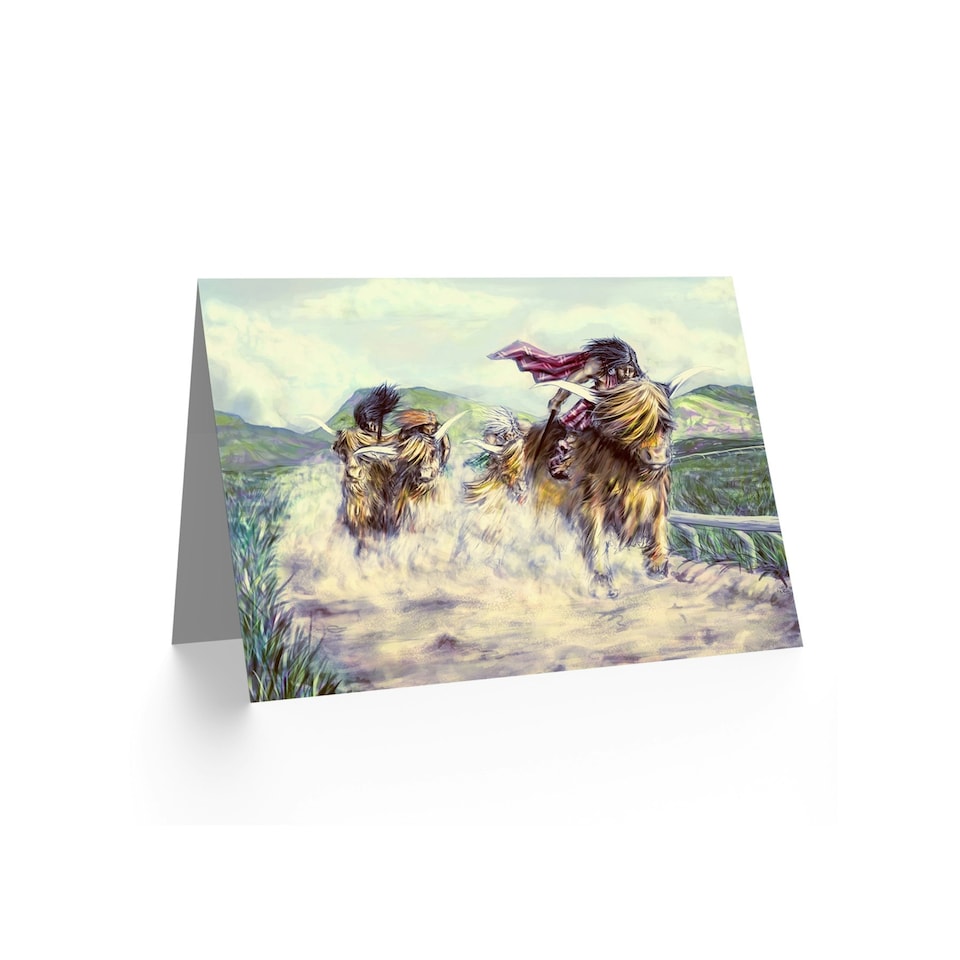 image 1 of Scottish Highland Cow Race Painting Art Card