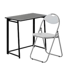 Harbour Housewares Deluxe Folding Wooden Desk & Chair Set - Black/Black | Black | Black/White