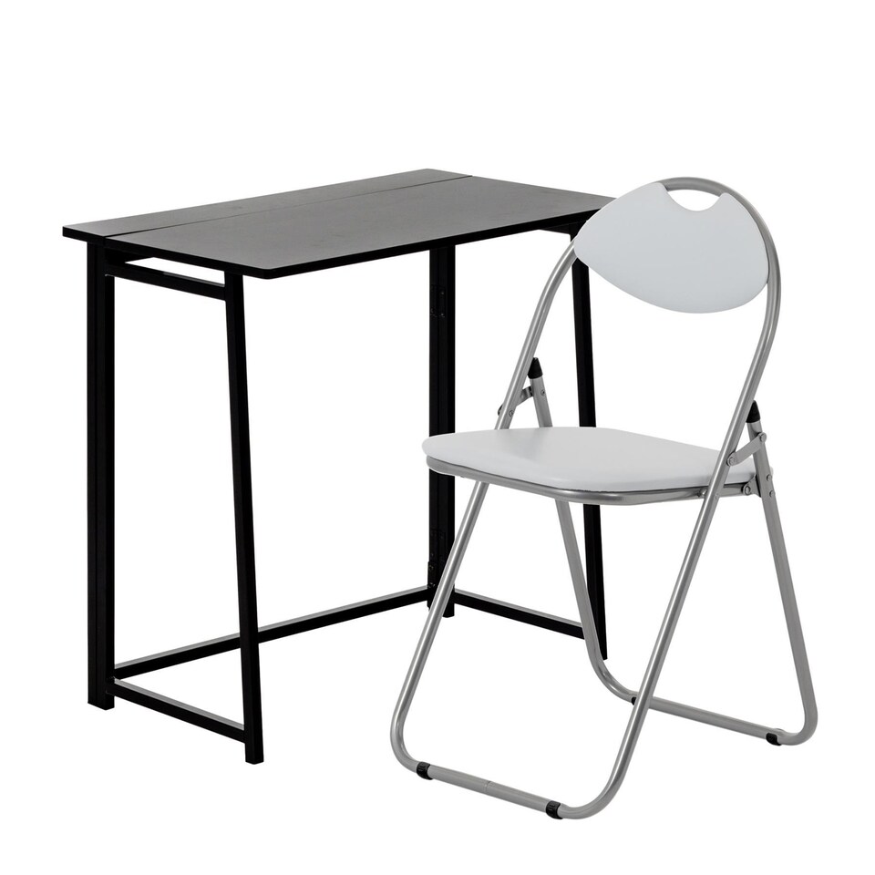 image 1 of Harbour Housewares Deluxe Folding Wooden Desk & Chair Set - Black/Black | Black | Black/White