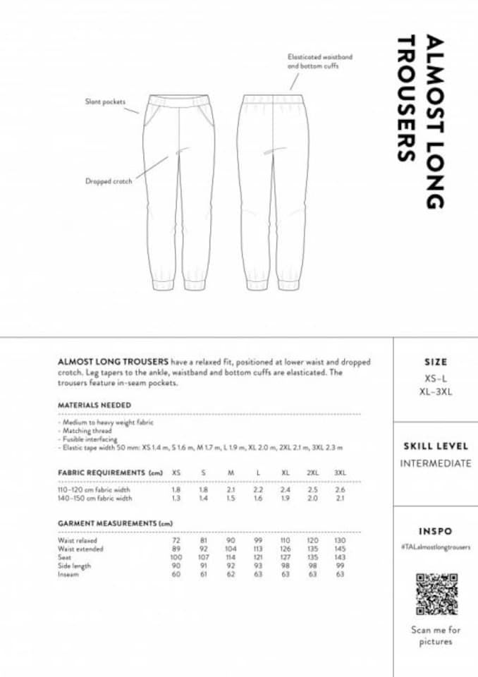 image 1 of The Assembly Line Almost Long Trousers Paper Sewing Pattern – Women’s Trousers, Sizes XS–L, Easy