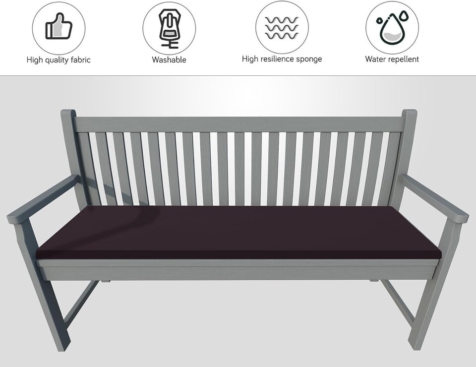 image 1 of Waterproof Garden Bench Cushion 2 Seater I Indoor & Outdoor Bench Seat Pad | Chocolate
