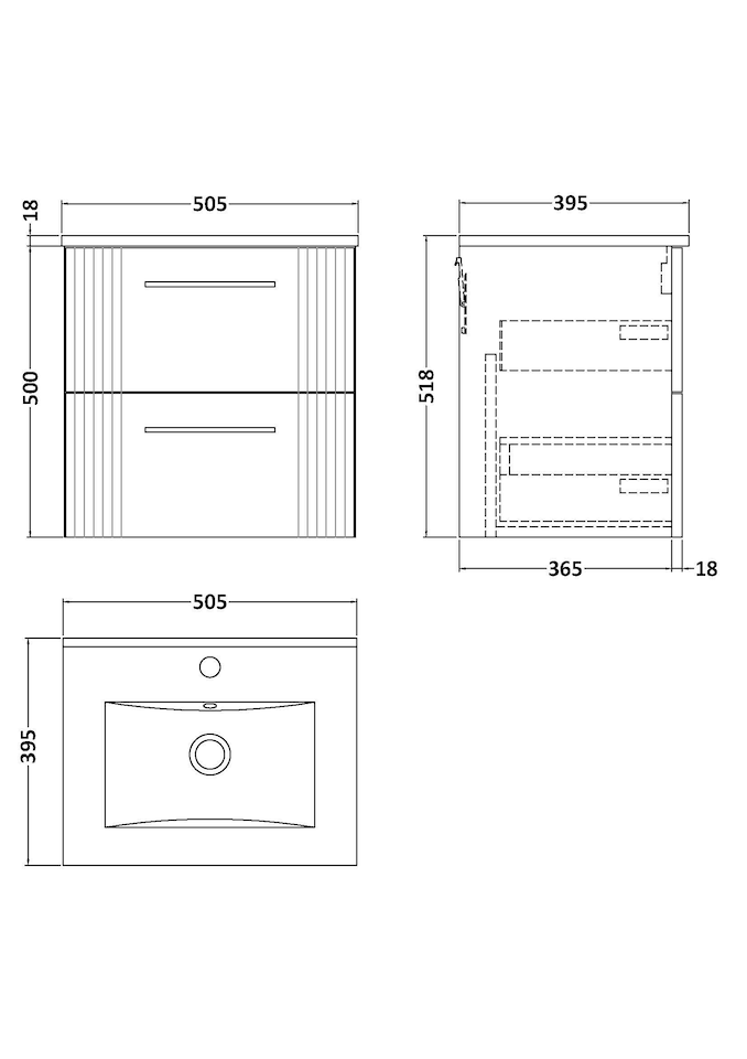 image 1 of Balterley Partial Fluted 2 Drawer Wall Hung Vanity Unit with 1 Tap Hole Minimalist Basin | Blue | Satin Blue