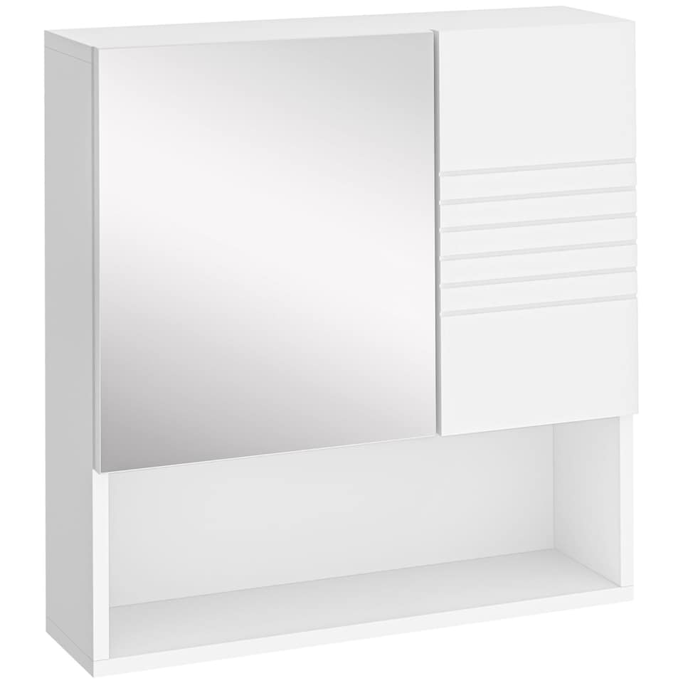 image 1 of kleankin Bathroom Mirror Cabinet Wall-Mounted Storage w  Double Door Adjustable Shelf - White