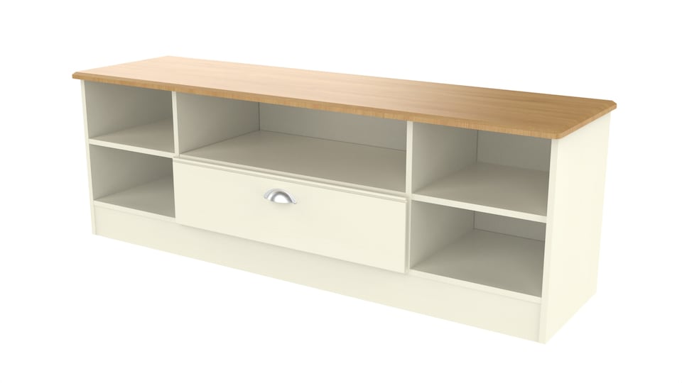 image 1 of Albert Wide 1 Drawer TV & Media Unit in Cream Ash & Riviera Oak (Ready Assembled) | Cream | Cream Ash & Riviera Oak