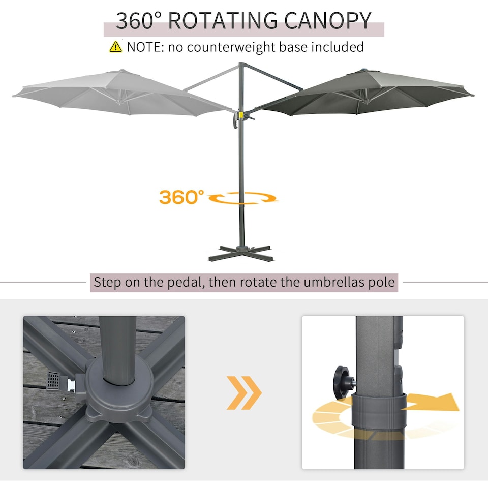 image 1 of Outsunny Cantilever Parasol Garden Umbrella with Cross Base Grey
