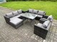 image 1 of Fimous 8 Seater Rattan Outdoor Furniture Sofa Garden Dining Set with Patio Dining Table 2 Armchairs Big Footstools Dark Grey Mixed