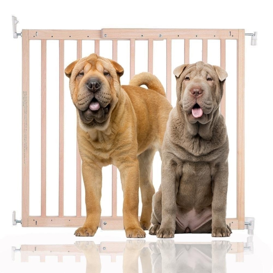 image 1 of Bettacare Chunky Wooden Screw Fit Dog Gate, 63.5cm - 105.5cm, Natural, Wooden Dog Gate Gate, Screw Fit Pet Stair Gate, Puppy Gate