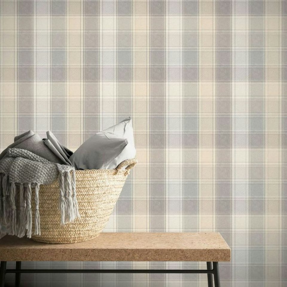 image 1 of Arthouse Country Checked Wallpaper - Grey - 10m x 53cm Grey