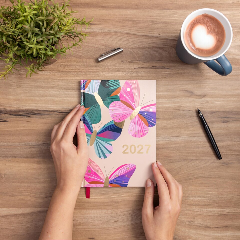 image 1 of 2027 Diary A5 Week to View - Fancy Butterfly Hardback Planner with Ribbon Bookmark - Runs January 2027 to December 2027 (Butterflies)