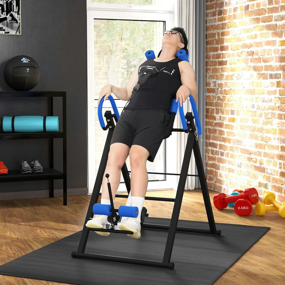 image 1 of HOMCOM Adjustable Gravity Inversion Table with Safety Belt, Blue