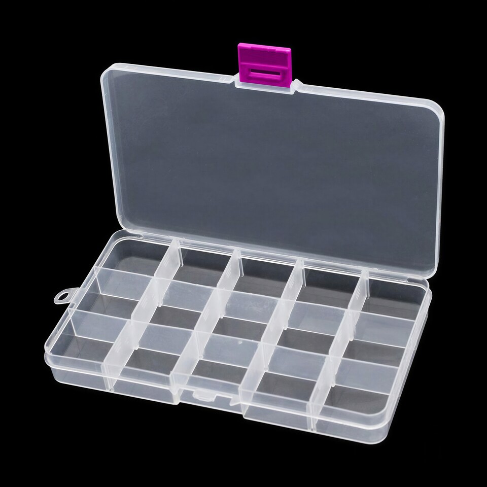 image 1 of 15 Compartment Storage Box with Pink Lock - 173 x 100 x 22mm
