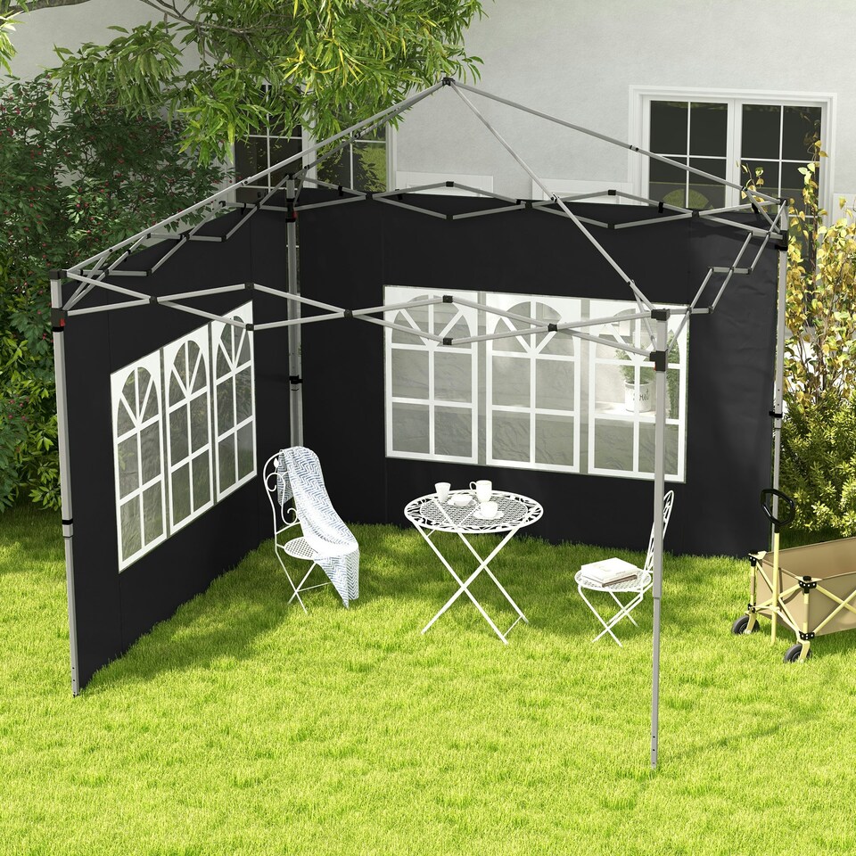 image 1 of Outsunny Gazebo Side Panels for 3x3(m) or 3x4m Pop Up Gazebo, 2 Pack, Black