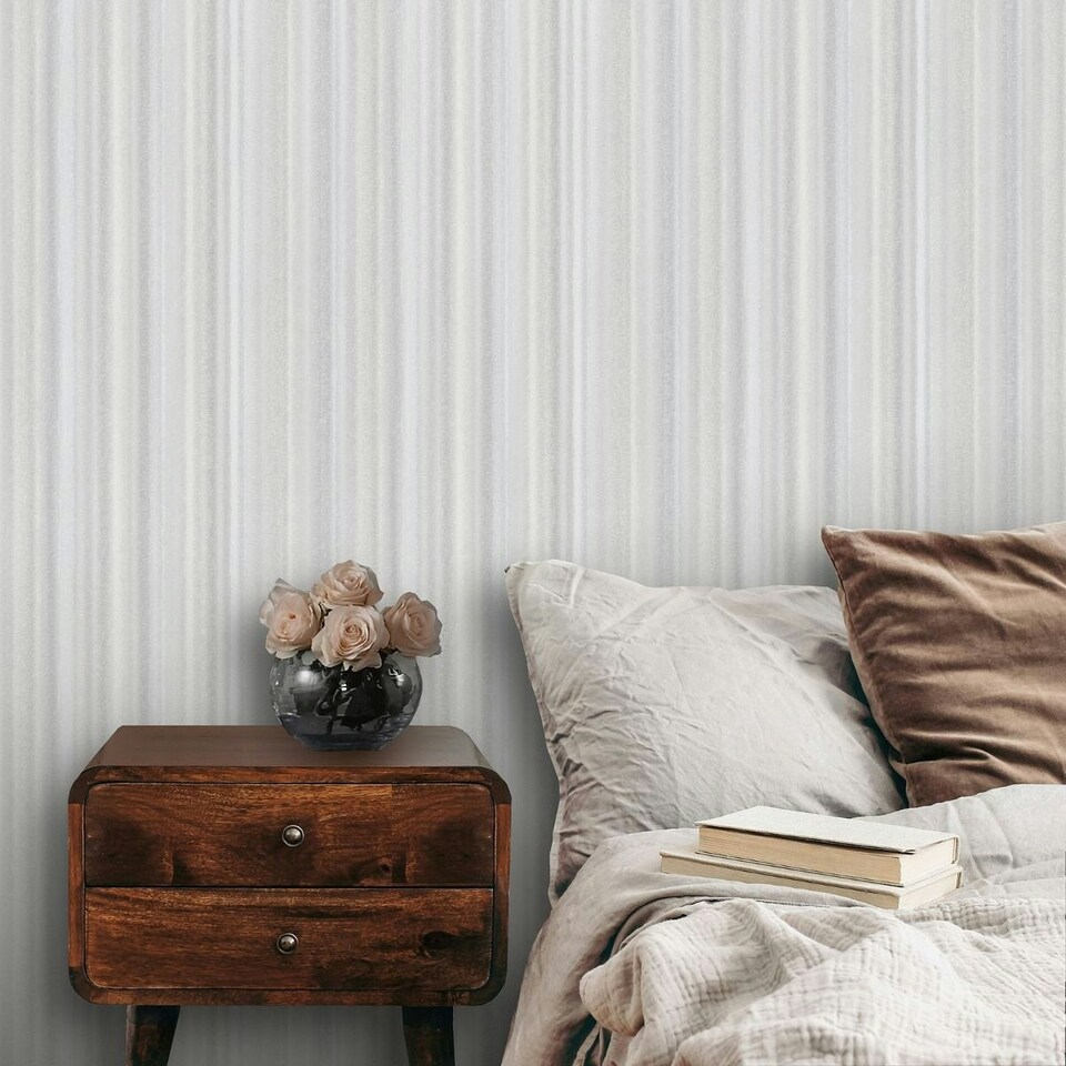 image 1 of Rasch Ravella Stripe Heavyweight Vinyl Wallpaper - Silver/Grey - 10m x 53cm Silver