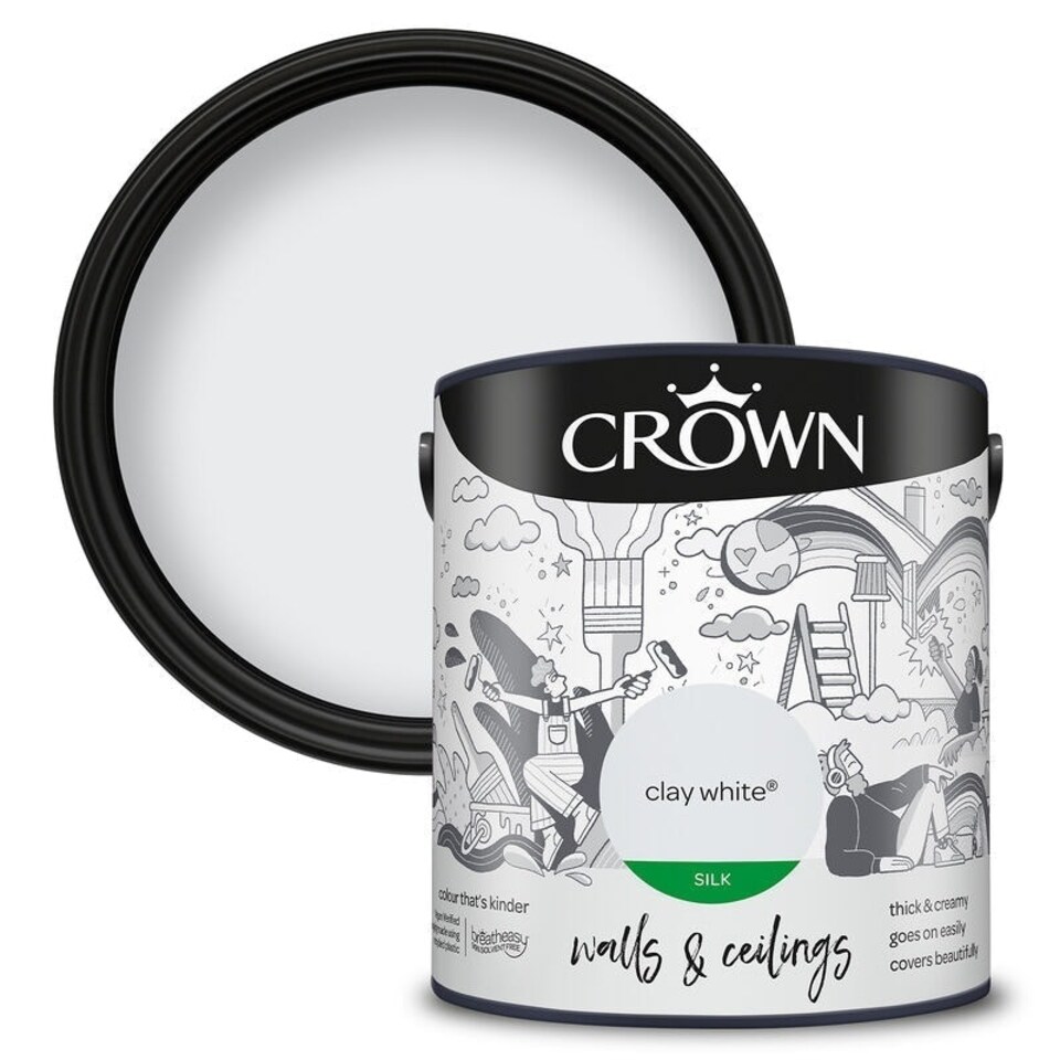 image 1 of Crown Walls & Ceilings Silk 2.5L Clay White