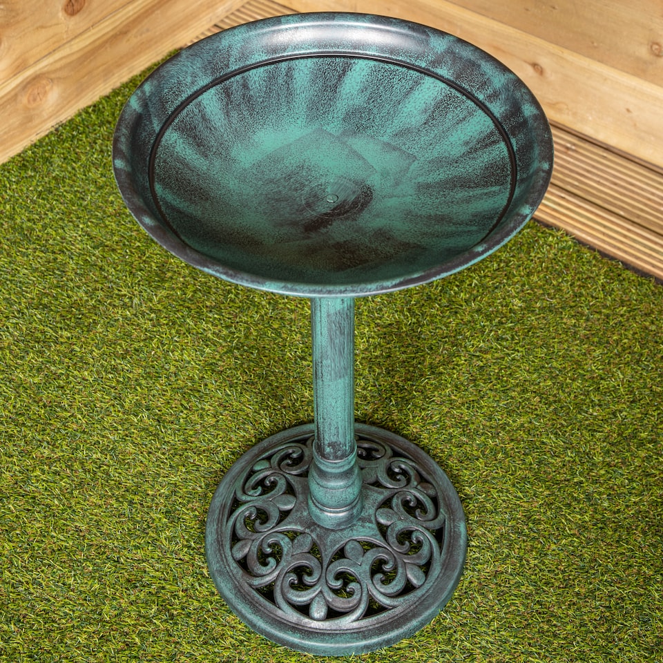image 1 of 63cm Verdi Green Traditional Garden Patio Resin Bird Bath | Green | Green