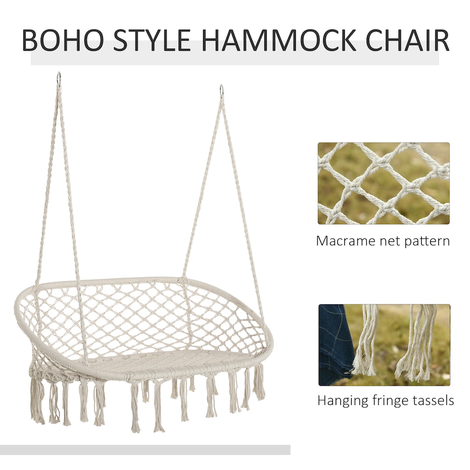 image 1 of Outsunny Hanging Hammock Chair Macrame Seat for Patio Garden Yard Cream White | Cream