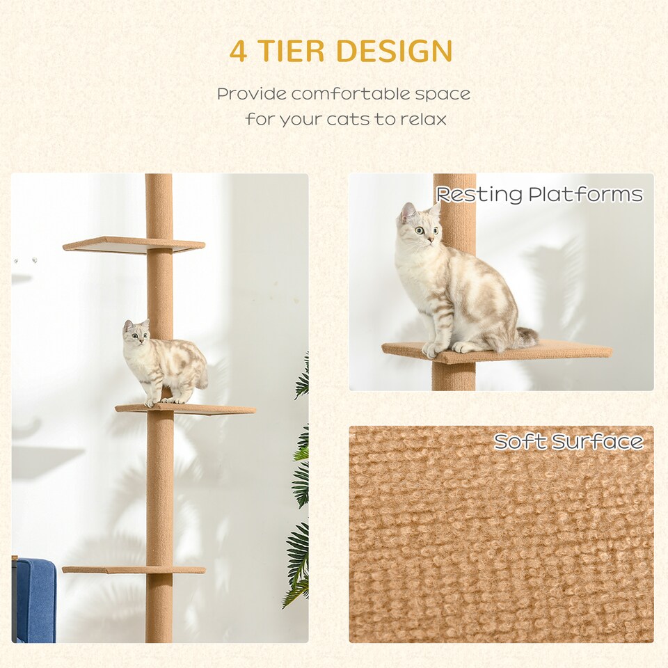 image 1 of PawHut 260cm Cat Tree Floor To Ceiling Adjustable Height