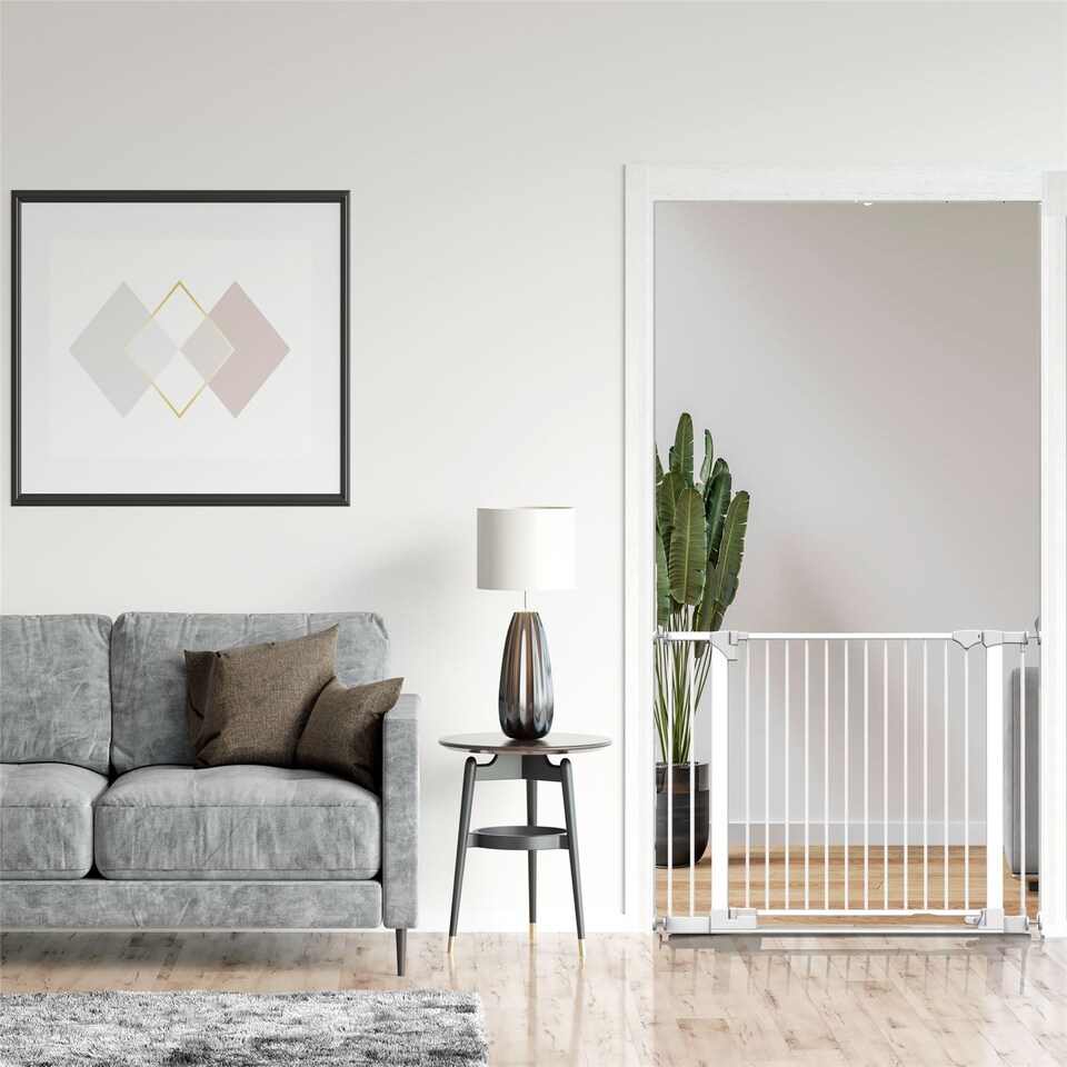 image 1 of Safetots SafeStep Gate, White, 68cm - 75cm, Extra Low Walkthrough, Pressure Fit Safety Gate, Baby Gate for Stairs and Doors