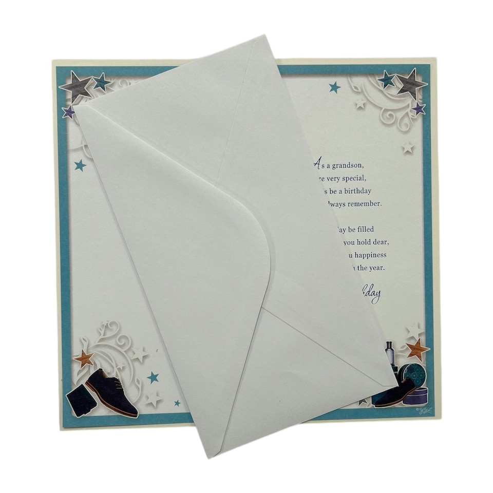 image 1 of Grandson Age 21 Blue Shoes Design Opacity Birthday Card