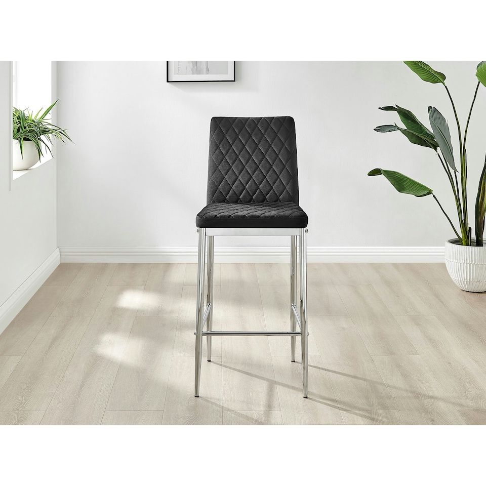 image 1 of Furniturebox 2x Milan Bar Stools Black Velvet Silver Legs