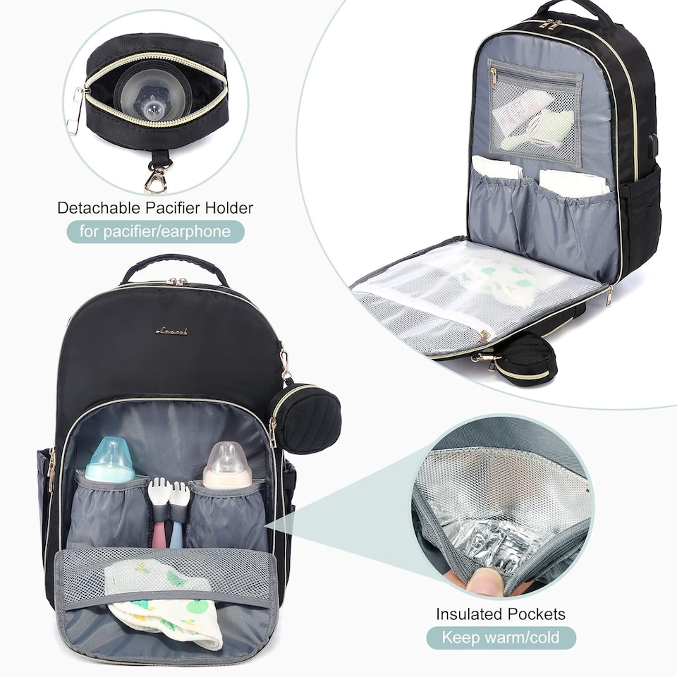 image 1 of LOVEVOOK Nappy Bag Backpack, Quilted Baby Bag with Changing Pad & Pacifier Holder, Waterproof Travel Nappy Bags for Baby Boys Girls, Stylish and Large Capacity, Black