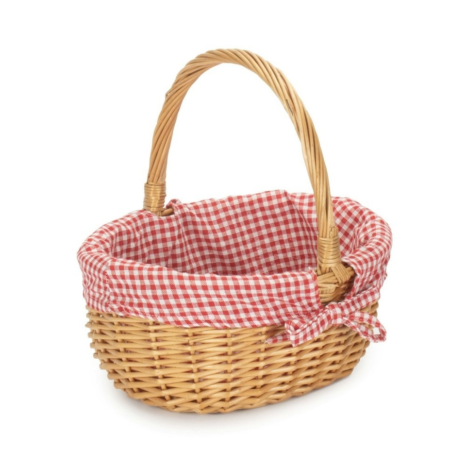 image 1 of Cotton Lined Full Buff Willow Child’s Shopping Basket Green | Green Tartan | One Size