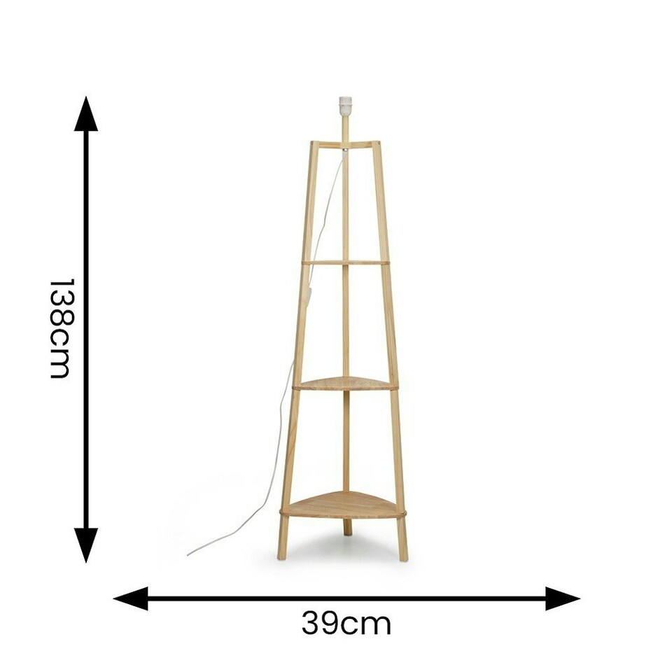image 1 of ValueLights Hiru Natural Wood 3 Tier Shelf Floor Lamp Brown